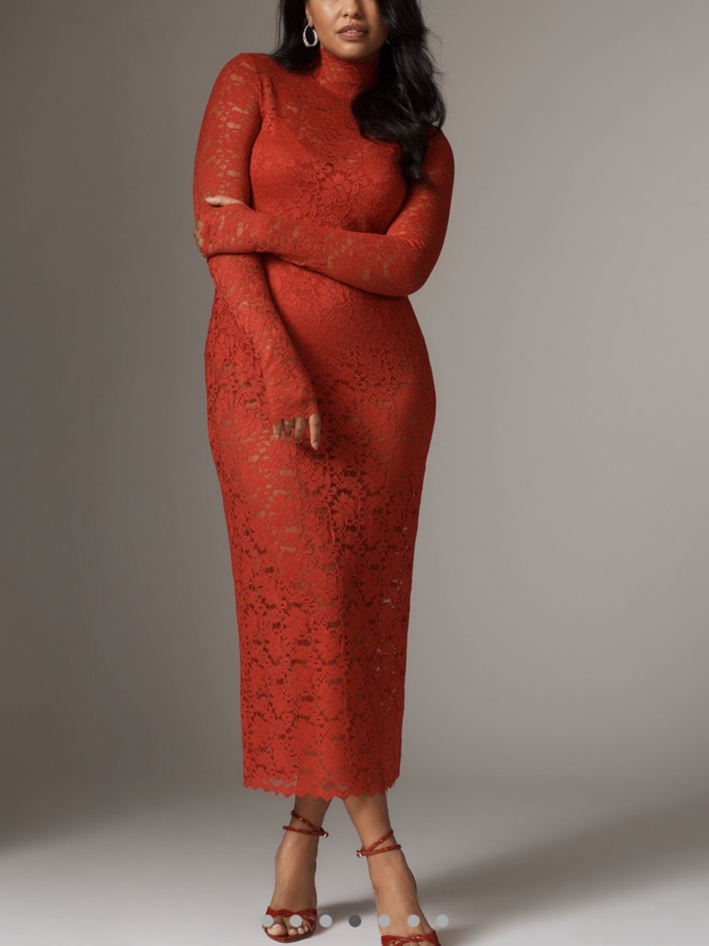Anthropologie AFRM Joysel Lace Long-Sleeve Mock-Neck Slim Bodysuit Dress NEW - Picture 3 of 16